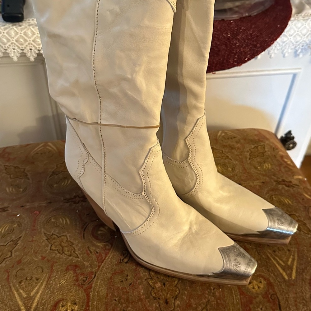 Brayden Tall Boots in Cream - Picture 3 of 7